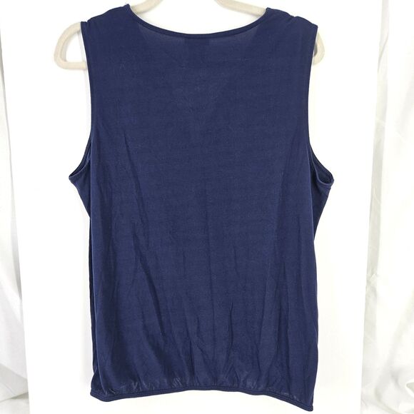 Ann Talyor Blue Chiffon Wrap Crossover Large Tank Satin Crinkle Loose Fit V Neck - Picture 6 of 9